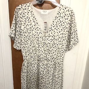 White dress with blue small flowers